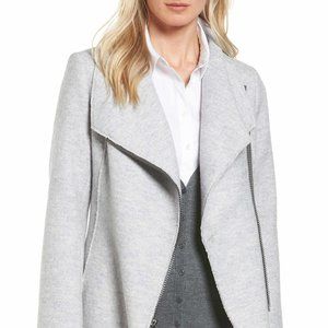 Halogen Petite Asymmetrical Zip Boiled Wool Blend Coat